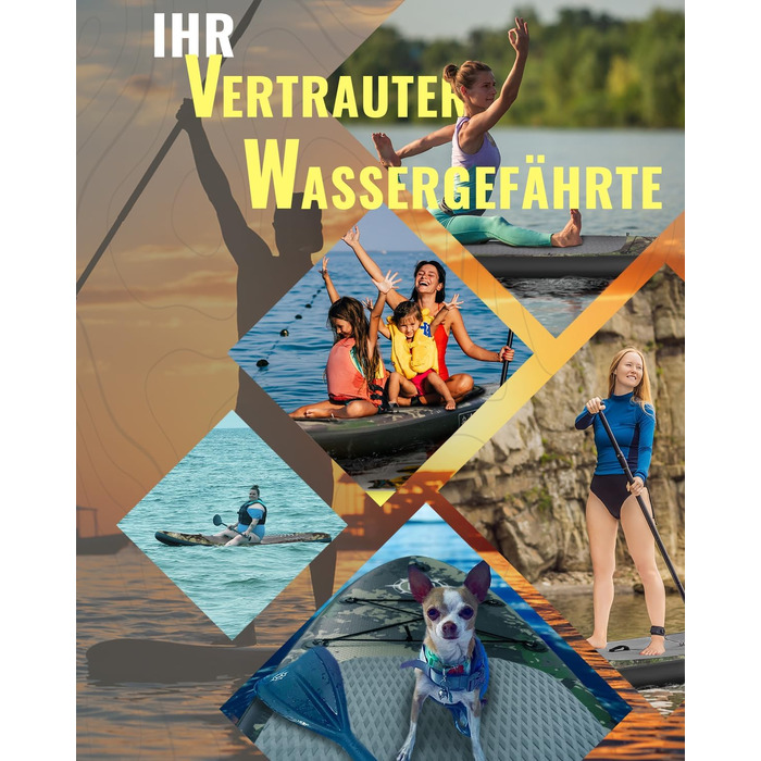 Надувна SUP-дошка HEYBOARD для веслування стоячи, комплект: насос, рюкзак, скловолоконне весло, страхувальний шнур, для водних видів спорту