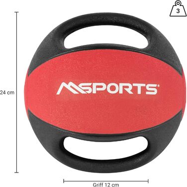 Медичний м'яч із ручками MSPORTS 3 кг, професійна студійна якість, червоний