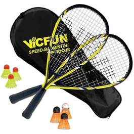 Дитячий набір для швидкого бадмінтону VICFUN Speed-Badminton 100: 2 ракетки, 3 волани, преміум-чохол, жовто-чорний