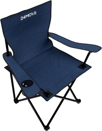 Складний стілець 24MOVE® для відпочинку: синій кемпінговий стілець для риболовлі з підстаканником, для саду та відпочинку на природі, поліестер