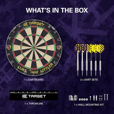 Професійний набір для дартсу Target Darts Luke Littler 'The Nuke' — дартс-дошка, 2 сталеві дротики, стандартна лінія для кидків, аксесуари