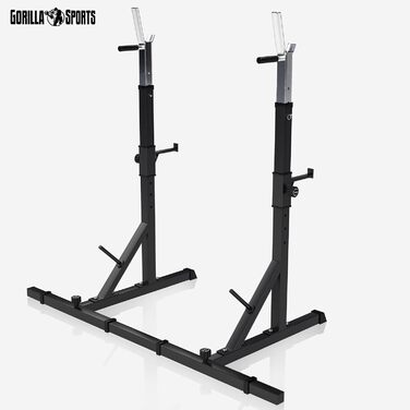 Стойка для присідань GORILLA SPORTS, регульована висота і ширина, з дип-станцією, тримачем для дисків, вантажопідйомність 200-250 кг