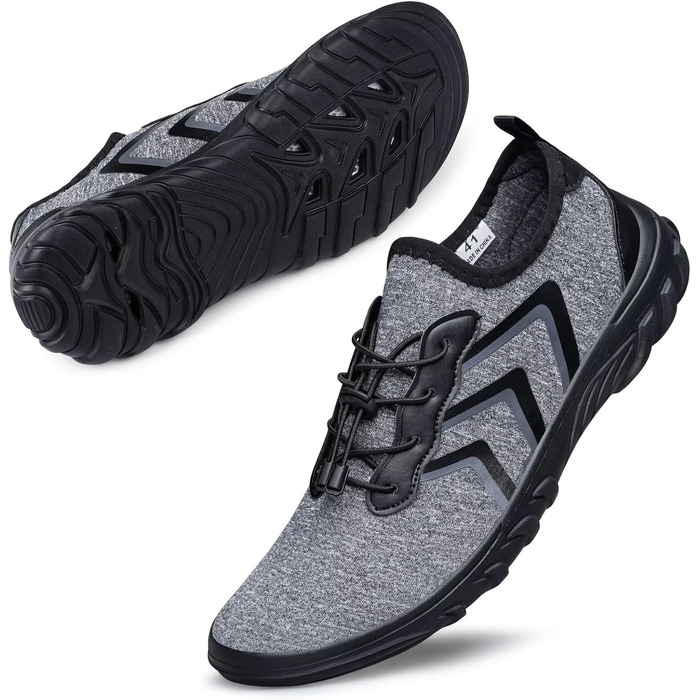 Чоловічі та жіночі аквашузи для плавання та відпочинку на пляжі. Швидковисихаючі аквашузи для води, піску, серфінгу. Розмір 39 EU, чорний/сірий колір.