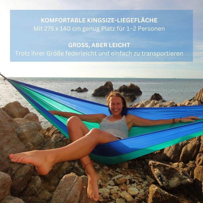 Гамак Amazonas Ultra-Light Adventure Coyote Kingsize 275x140 см, зелений (Ice-blue) - надлегкий, до 150 кг