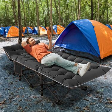 Складні туристичні ліжка ABORON для дорослих, двошарові, 1200D, портативні, міцні, для дому, офісу, кемпінгу, відпочинку (75x28x14 см, чорний)