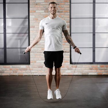 Стрибкове канат BODYMATE з антиковзними ручками, 2 знімні вантажі та регульовані сталеві канати з захистом від зносу для CrossFit, функціональних тренувань та боксу