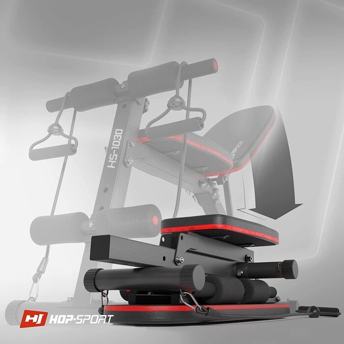 Складана тренувальна лава Hop-Sport HS-1030 з фіксацією ніг, регульована для жиму лежачи та пресу, 18 кг