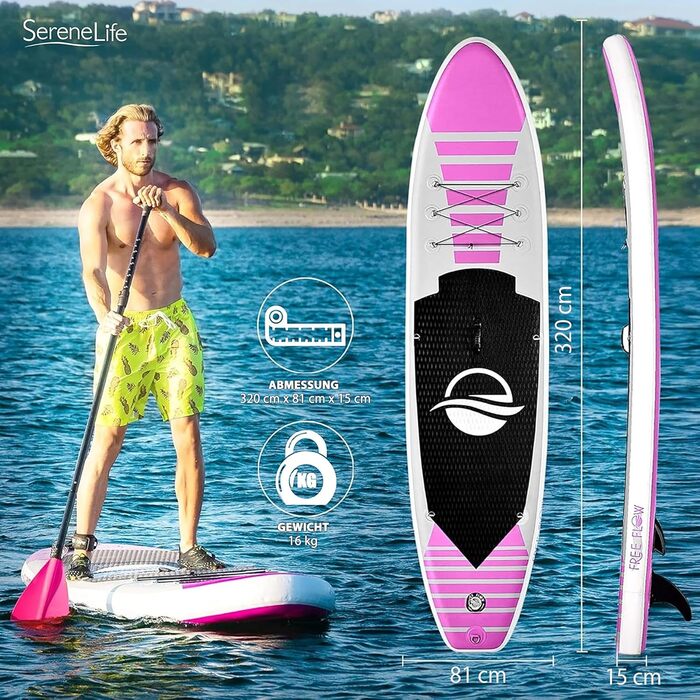 Надувна SUP-дошка SereneLife з повним комплектом аксесуарів, антиковзке весло, насос, сумка для перенесення, для дітей і дорослих