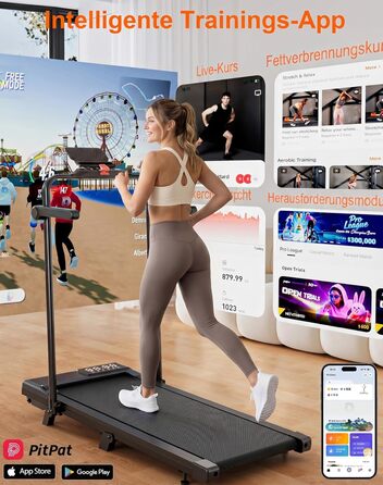Складана бігова доріжка MJWW Raceable Walking Pad з нахилом 6-9%, 2.5/3.0 HP, керування через додаток, AI-тренування, LED-дисплей, для дому та офісу (чорний глянець, 95 см)