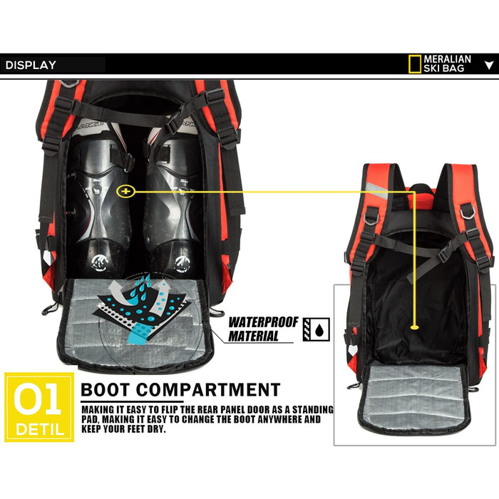 Чохол для гірськолижних черевиків 50L, водонепроникний рюкзак для подорожей, вміщує шолом, маску та одяг (Червоний-03)