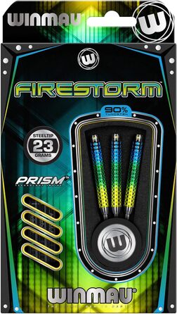 Дротики для дартсу WINMAU Firestorm, професійні, вольфрамові, 23 г, з оперенням і стержнями, стілтіп