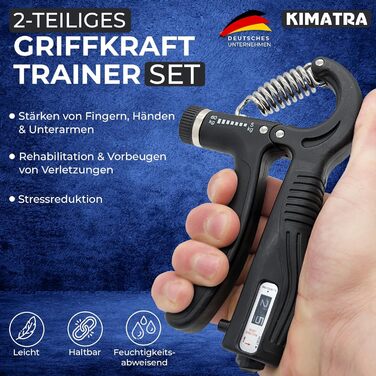 Набір для тренування сили хвату 2 шт. 5-60 кг - тренажер для пальців, рук та передпліччя. З лічильником, чорний