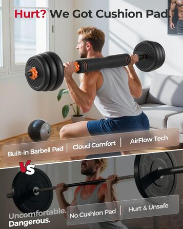 Регульовані гантелі FEIERDUN 20-70 кг, 4-в-1: штанга, гантелі, стійка для віджимань, фітнес для дому