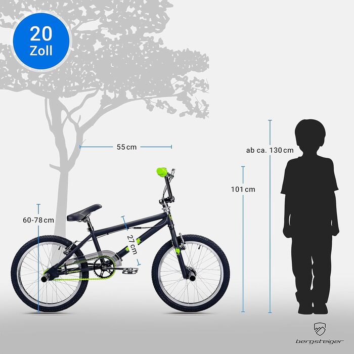 Bergsteiger Ohio BMX 20 дюймів, фрістайл, 360° ротор, 4 стальні пеги, захист ланцюга, вільний хід, чорний матовий