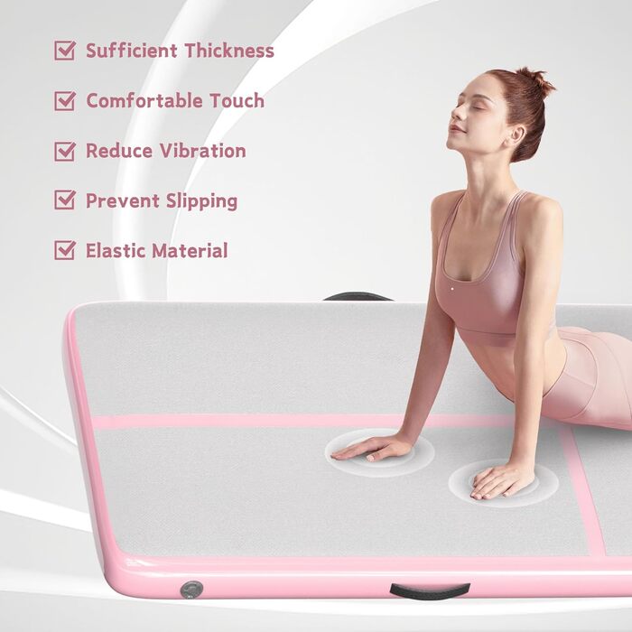 Гімнастичний надувний мат, 3 м, для гімнастики, фітнесу, йоги, бойових мистецтв, пляжу, 10'x3.3'x4' (300x100x10 см), Рожевий