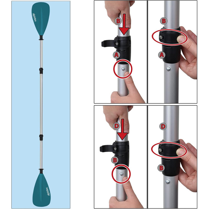 ALPIDEX 2-в-1 весло для SUP/каяка: регульоване, легке, телескопічне (160-207см), алюмінієве. Підходить для веслування на SUP та каяку. Petrol