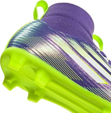 Дитячі футбольні бутси adidas F50 League Mid для гри на твердих/багатоповерххових покриттях, розмір 38 EU, колір Purple Rush Cloud White Lucid Lemon