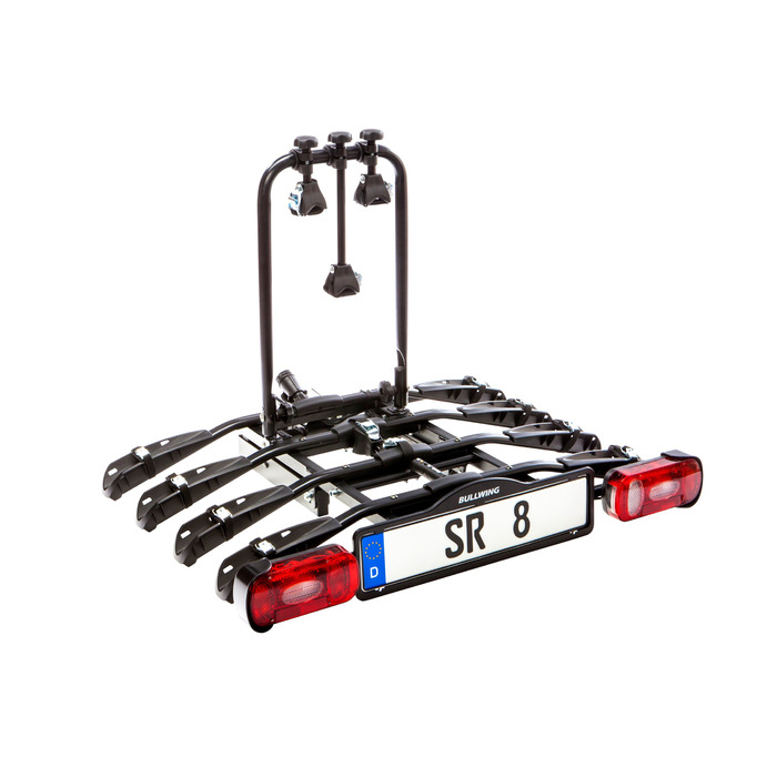 Велосипедний тримач Bullwing SR8 на 4 велосипеди для фаркопу авто, задній, відкидний, з замком та кріпленням до стіни