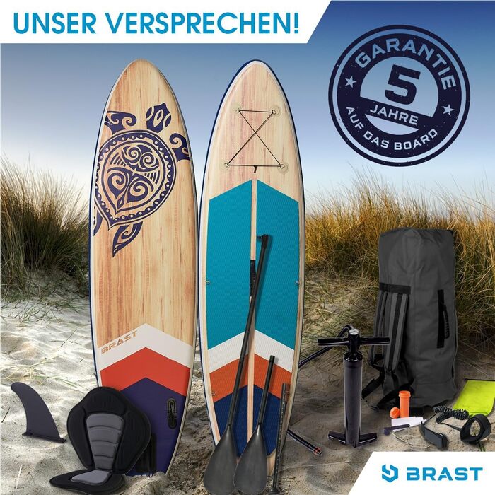 Надувний SUP-борд BRST Retro | Комплект для станд-ап паділбордингу | 320x81x15 см | 3 моделі | 5 років гарантії | з аксесуарами | 2в1: SUP та каяк | кріплення для Action Cam, петля для ніг, насос, рюкзак TURTLE