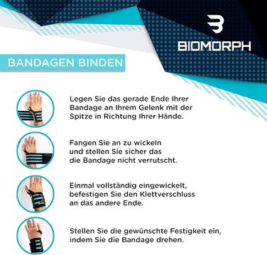 Професійні нап'ястні бинти BIOMORPH (54 см) для фітнесу, бодібілдингу та кросфіту, чорні — для чоловіків та жінок