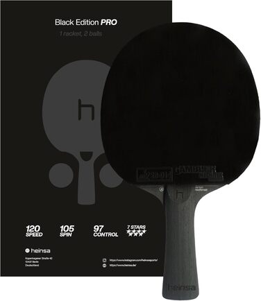 Тенісний стіл Heinsa Black Edition Pro з карбоном та гумою Mech-Tek Predator (2,1 мм), сертифікований ITTF – обертання, швидкість та контроль