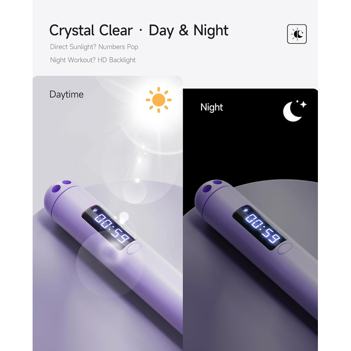 Розумна скакалка ACHDOFITS з LED-дисплеєм: підрахунок калорій, стрибків та часу, регульований сталевий трос для фітнесу та тренувань, унісекс (Фіолетова)