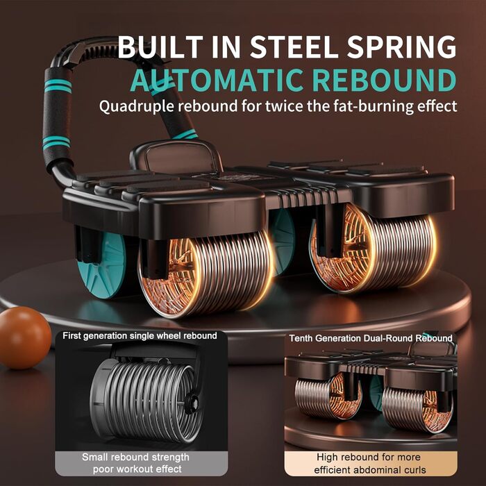 Ролик для пресу на 4 колесах - тренажер для кора з автоматичним відскоком, підтримка ліктів, для дому та фітнесу