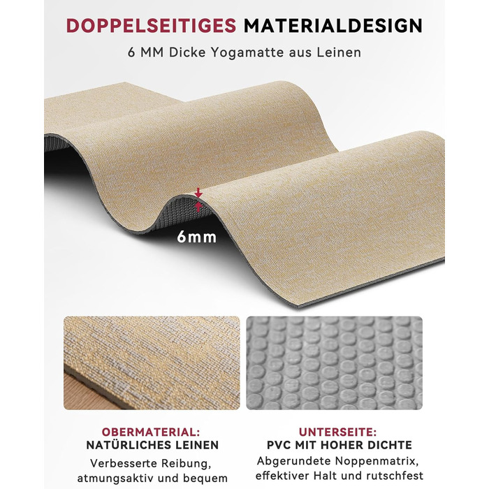 Великий килимок для йоги та фітнесу HAPBEAR Yogamatte XXL, протиковзкий мат для спорту та гімнастики, PVC, 8 мм товщина