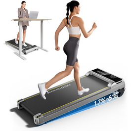 Walking Pad YPOO з регулюванням нахилу, 1-6 км/год: компактне бігове полотно для дому та офісу, до 140 кг, тихе, з LED-дисплеєм, пультом та APP, срібне