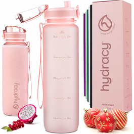 Пляшка для води Hydracy 1 л з фруктовим вставкою, BPA-free, з мітками часу, герметична спортивна пляшка без конденсату для спорту та активного відпочинку