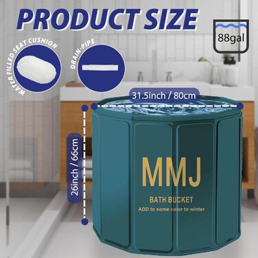 Портативна складана ванна для дорослих STARBRIIANT (80x66 см) — крижана ванна для відновлення, SPA та спортсменів, зелена, розмір L