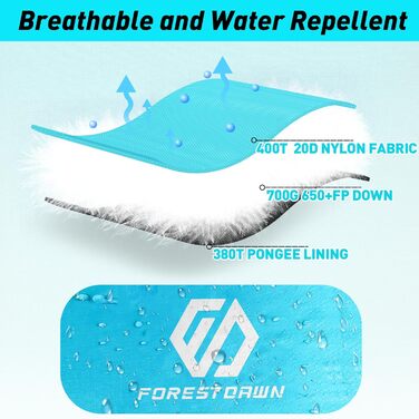 Спальник ForestDawn 32/15°F Down (пух) для екстремальних умов, дорослий, 550/650 Fill Power, 4 сезони, походи, кемпінг, блакитний