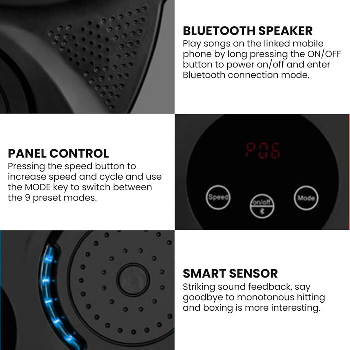 Електронний музичний бокс-тренажер MAGIC SELECT для стіни з LED підсвіткою, Bluetooth, рукавичками, 2 режими, 43x43x5 см