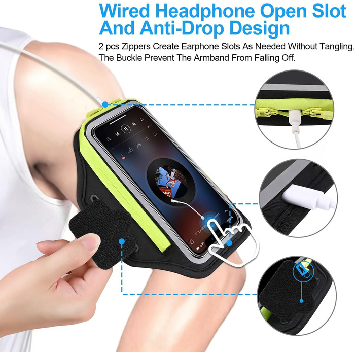 Спортивний браслет для телефону з кишенею для навушників, чорний. Сумісний з iPhone 17, 16, 15. Тримач для телефону 6.9 дюймів для бігу та фітнесу.