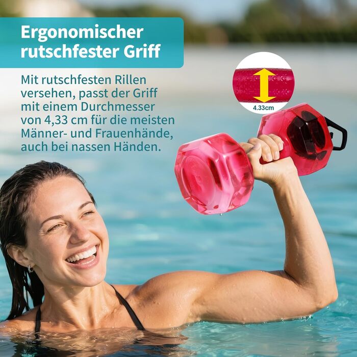 Водні ваги Fstcrt для плавання, покращені PE-гантелі, опір у воді, обладнання для аквааеробіки з неслизькою ручкою для акватерапії, фітнесу в басейні, водних вправ (рожевий)