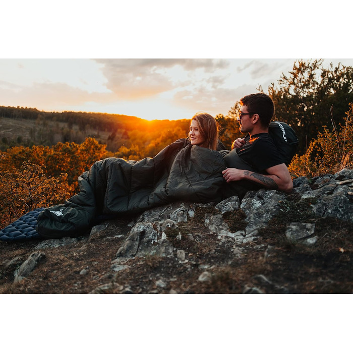 Спальник WANDERFALKE® Premium Alpinist для 3-4 сезонів (+5°C до -10°C), мамі-формат, 480GSM + літній спальник 200GSM для кемпінгу, туризму та подорожей