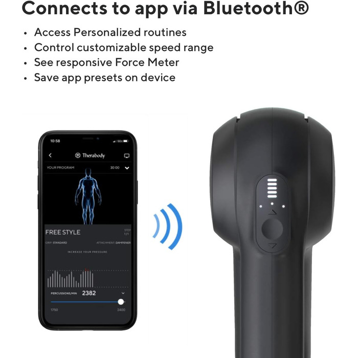 Theragun Prime електричний масажер для глибокої перкусійної масажу, Bluetooth, Smart App, для спортсменів, тихий, 4 покоління, чорний