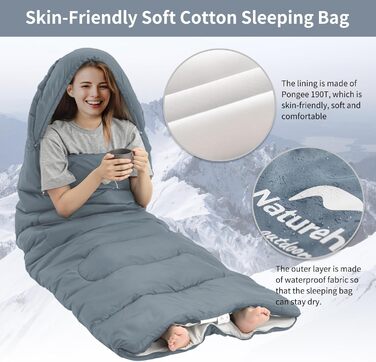 Спальний мішок Naturehike з капюшоном для кемпінгу, легкий та зручний, ідеальний для відпочинку на природі та подорожей, колір блакитний (7~11°C)