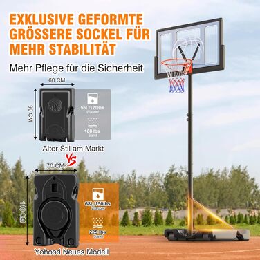 Баскетбольний кошик для вулиці, регульована висота 135-305 см, стійка з задньою панеллю 111x72 см, для дітей, підлітків та дорослих