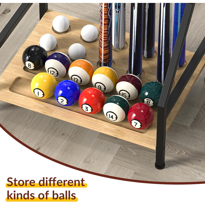 Стійка для більярдних київ YBING: тримає до 10 київ, бамбукова, з невеликою поличкою