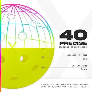 Franklin Sports Neon X-40: Піклбол м'ячі для гри на відкритому повітрі – Офіційні м'ячі USAPA, розмір Regular, для турнірів US Open, колір Neon, 6 шт.