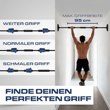 ELANI – Турнік для підтягувань на стіну, 115–140 см | Без свердління | З рівнем та надійним кріпленням | Для дому, залу та тренувань | Синій | 115-140 см