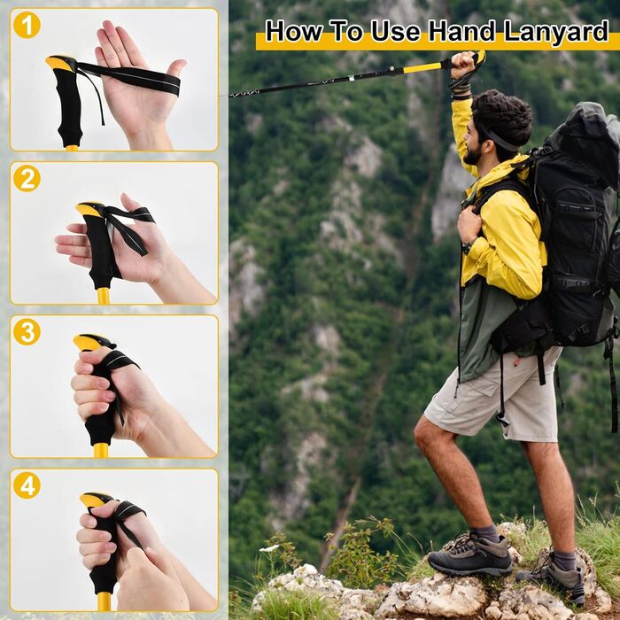 Тrekking-стіки телескопічні, складані, для жінок та чоловіків, 113-138 см, жовті