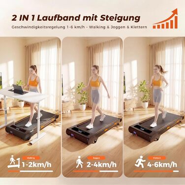 Walking Pad з регулюванням нахилу 12%, амортизація, біговий стіл з розумним додатком, двигун 2.5PS, для дому та офісу, пульт дистанційного керування та LED дисплей, 180 кг, автоматичний нахил та додаток