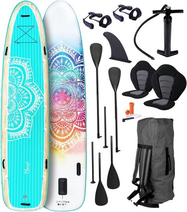 Надувний SUP Board BRASŤ Family | Комплект для сім'ї | XXL | 370x87x15 см, до 210 кг | 7 дизайнів | з аксесуарами (2 сидіння для каяка, 2 петлі для ніг, насос, рюкзак, 2 весла)