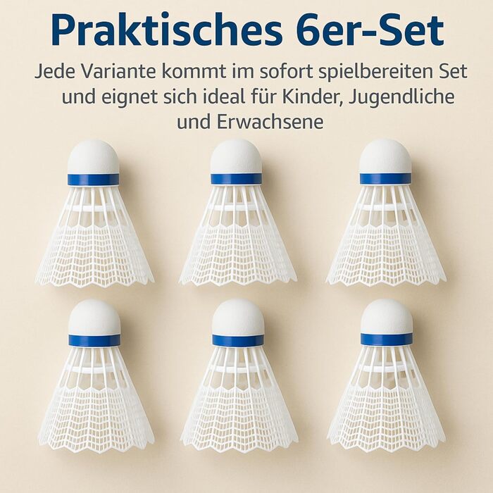 Набір для бадмінтону BEST SPORTING - 6 турнірних м'ячів (Нейлон, середня швидкість)
