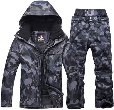 Чоловічий гірськолижний костюм камуфляж: куртка та штани. Теплий, вітро- та водонепроникний костюм для сноуборду та лиж. Чорний, розмір a