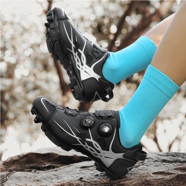 Велосипедні шкарпетки для чоловіків та жінок: шкарпетки для шосе, MTB, сумісні з SPD, 2 шари, з шипами, для їзди на велосипеді (39 EU, A)