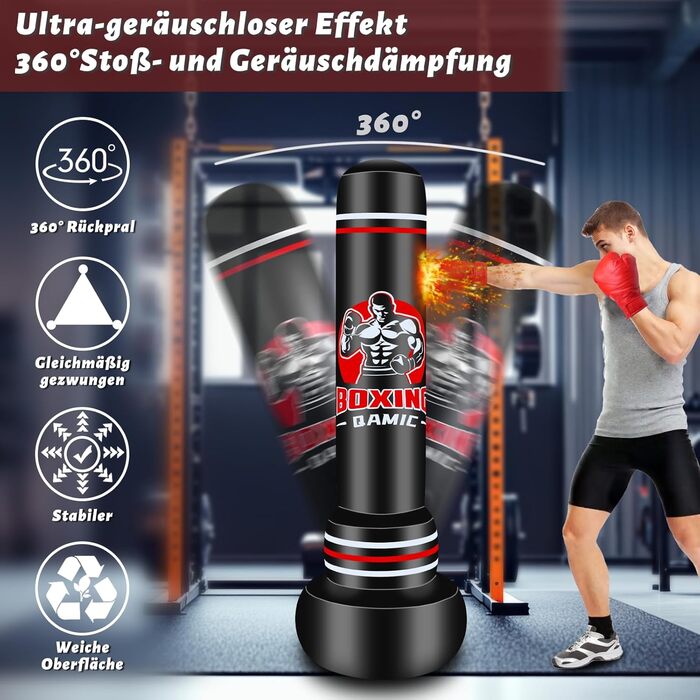 Надувний боксерський мішок QAMIC для дорослих, 180 см, з рукавичками та насосом, PVC 0,5 мм, для MMA, муай-тай, фітнесу, тренувань
