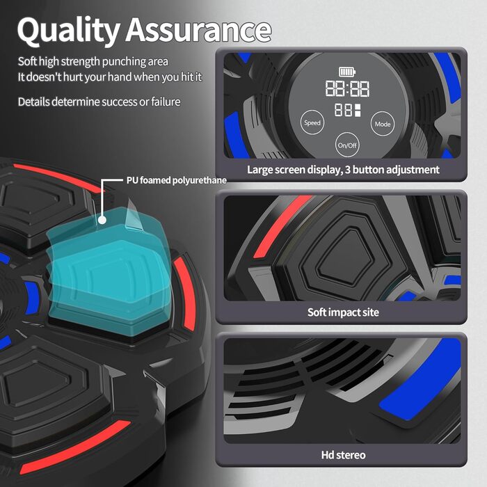 Музична боксівська машина HYNXM з LED-підсвічуванням, Bluetooth, 9 режимів тренування, для дорослих та дітей